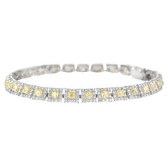 Bracelet en platine avec diamant naturel de 4,51 carats, taille coussin, de couleur jaune clair