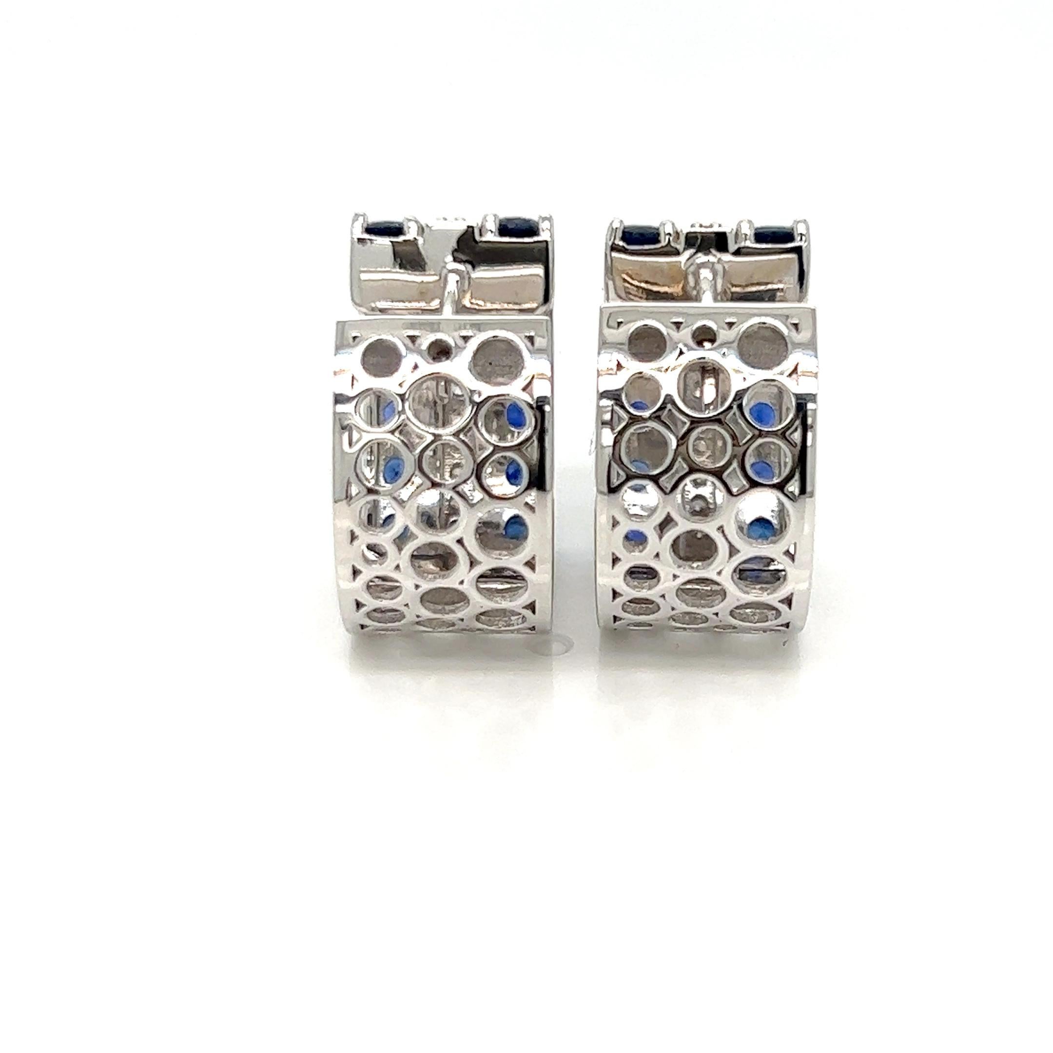 Modern 4.51 Carats Sapphire and Diamond Cuff Earrings in 18K White Gold  For Sale