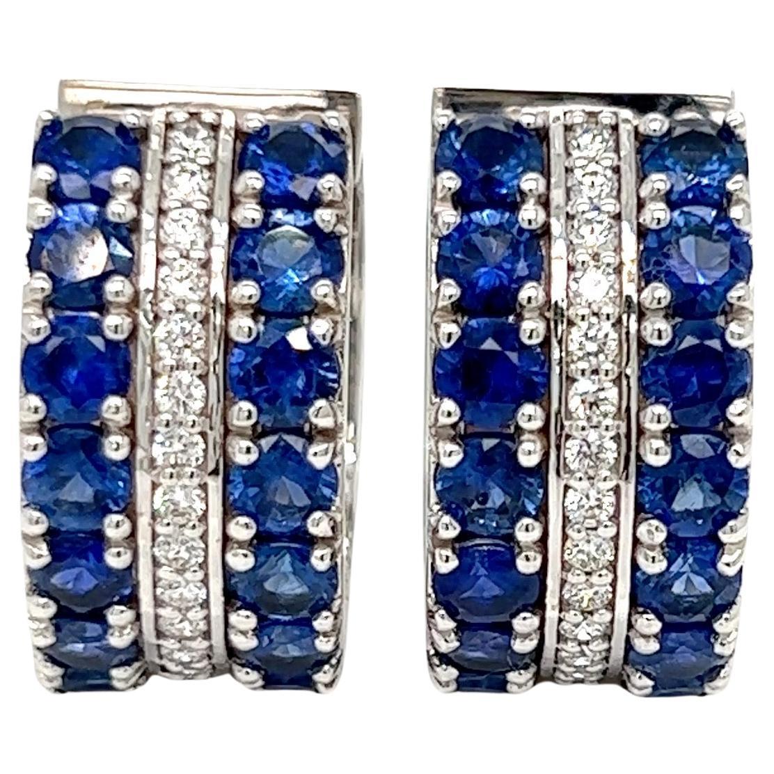 4.51 Carats Sapphire and Diamond Cuff Earrings in 18K White Gold  For Sale