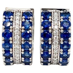 4.51 Carats Sapphire and Diamond Cuff Earrings in 18K White Gold 