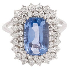 4.51 Carats Unheated Ceylon Sapphire Diamonds 18 Carats White Gold Daisy Ring
