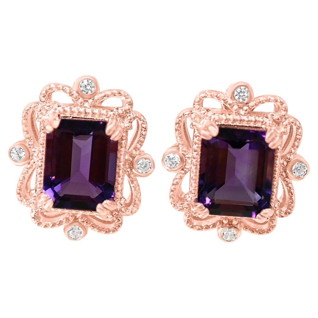 4.51 Cts Natural Amethyst 18K Rose Gold Plated Wedding Bridal Earrings Jewelry 
