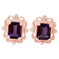 4,51 Karat natürlicher Amethyst 18K Roségold vergoldete Hochzeits-Braut-Ohrringe Schmuck 