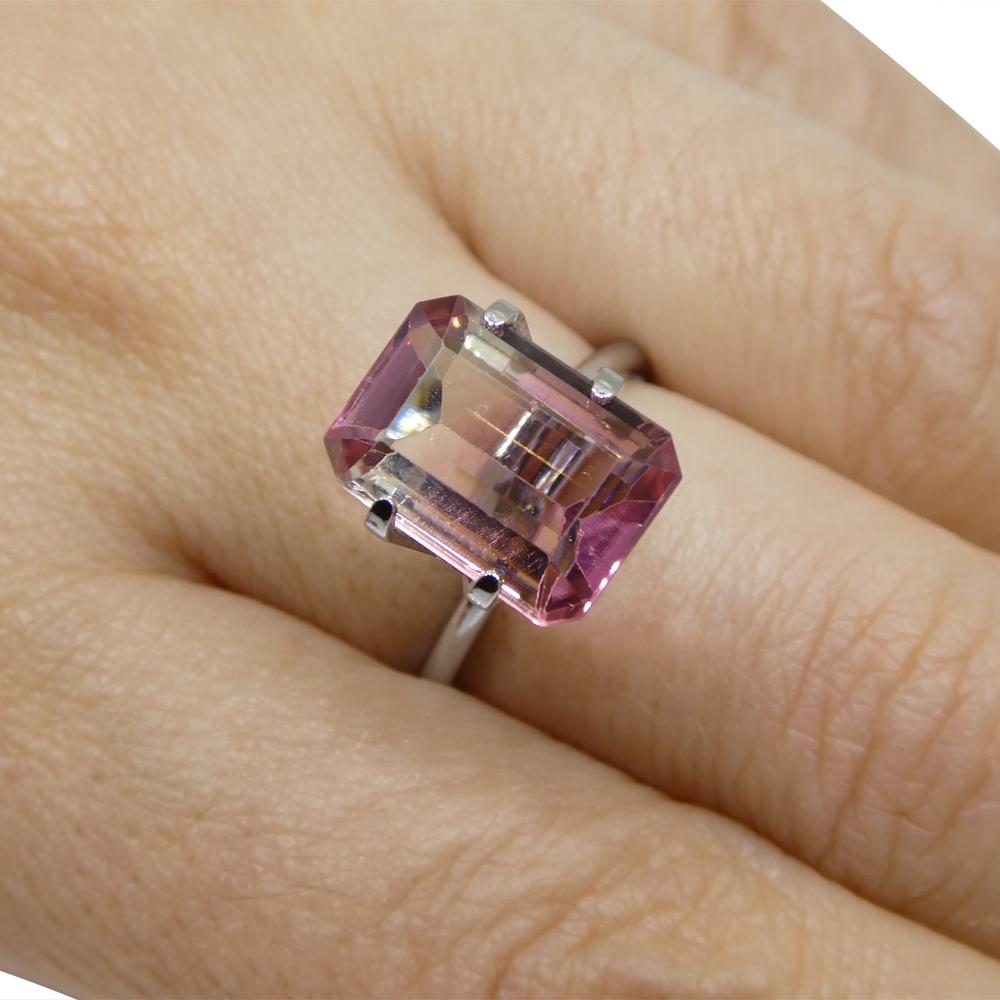 Description:

Gem Type: Bi-Colour Tourmaline
Number of Stones: 1
Weight: 4.51 cts
Measurements: 12 x 8.64 x 4.82 mm
Shape: Emerald Cut
Cutting Style Crown: Step Cut
Cutting Style Pavilion: Step Cut
Transparency: Transparent
Clarity: Very Very