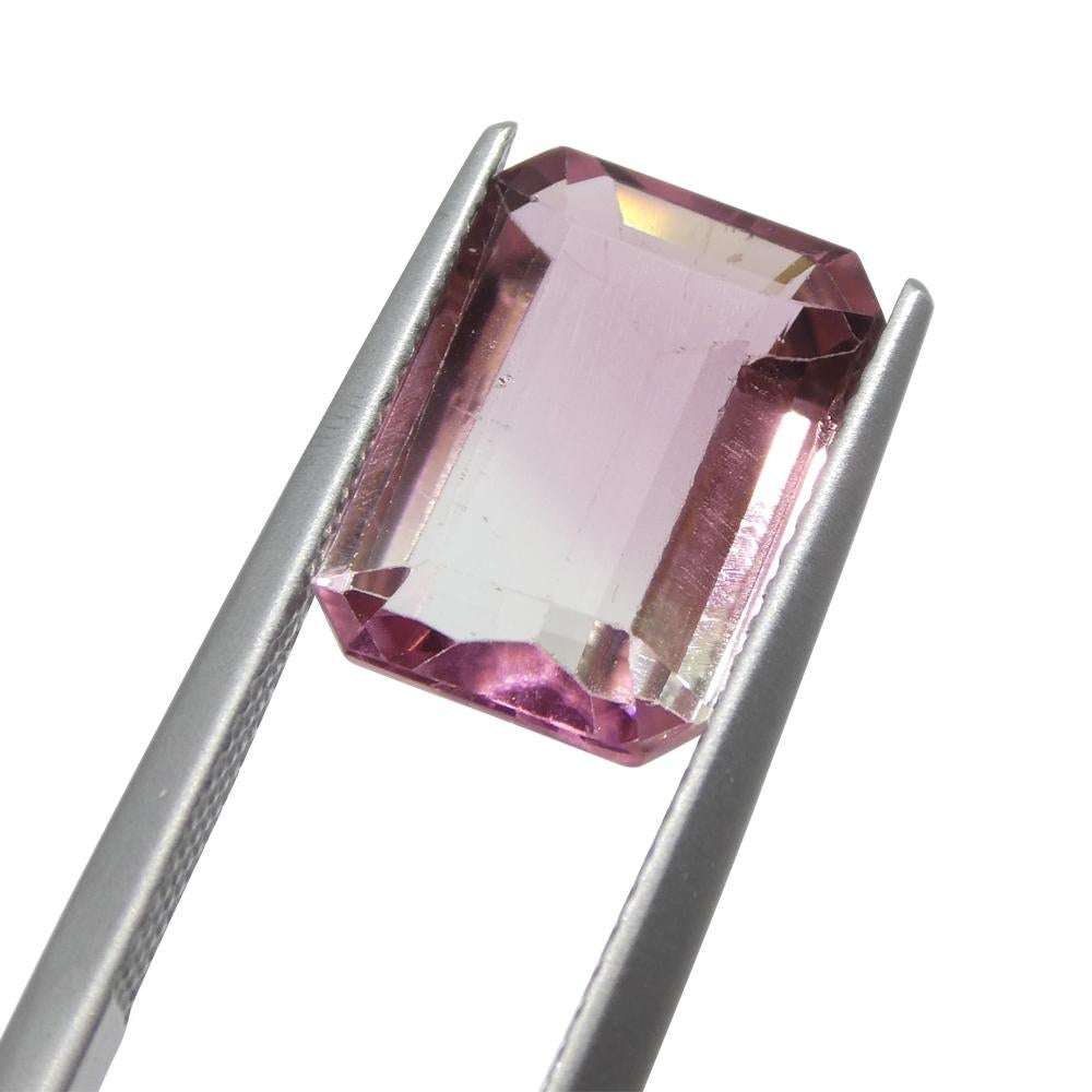 Taille émeraude Tourmaline bicolore rose et verte taille émeraude de 4,51 carats du Brésil en vente