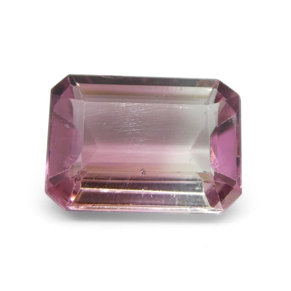 4.51ct Emerald Cut Pink and Green Bi-Colour Tourmaline from Brazil In New Condition For Sale In Toronto, Ontario