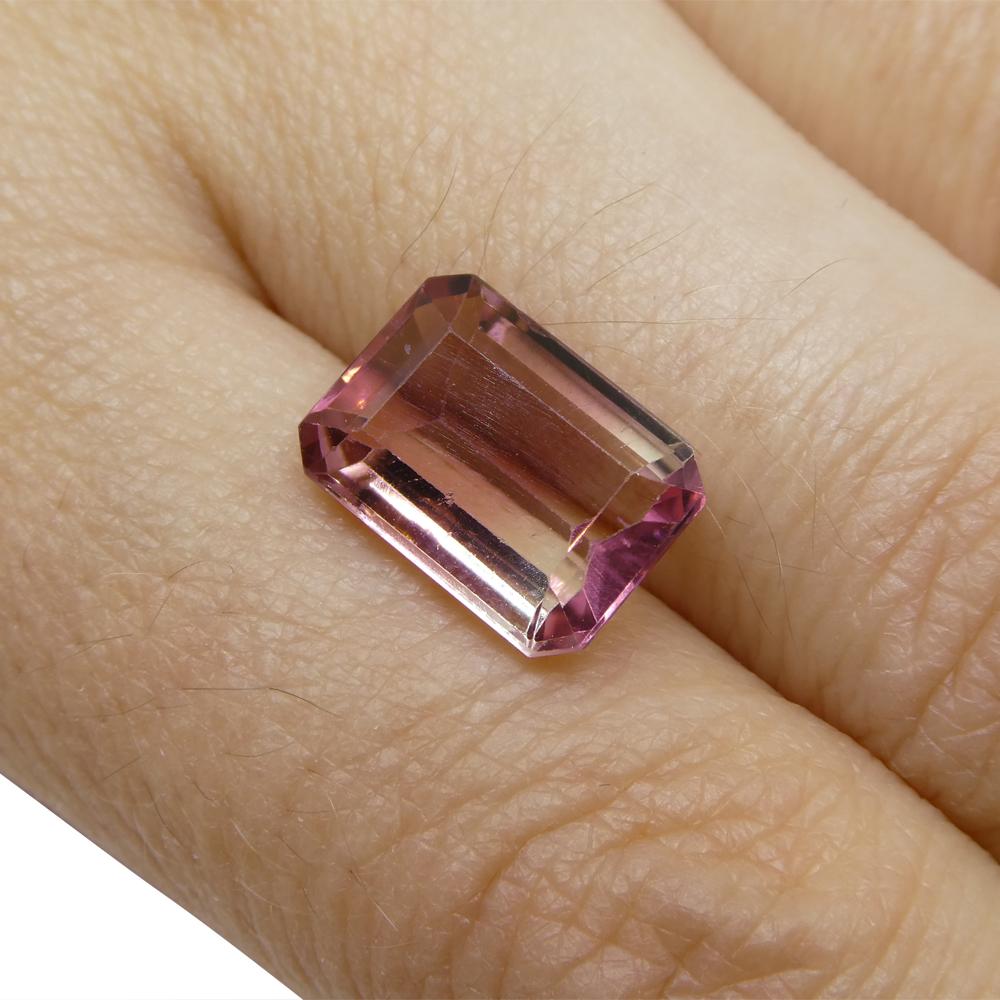 Women's or Men's 4.51ct Emerald Cut Pink and Green Bi-Colour Tourmaline from Brazil For Sale