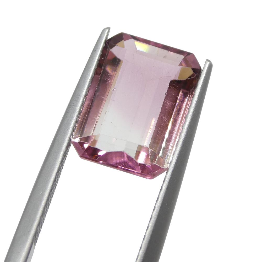 4.51ct Emerald Cut Pink and Green Bi-Colour Tourmaline from Brazil For Sale 1