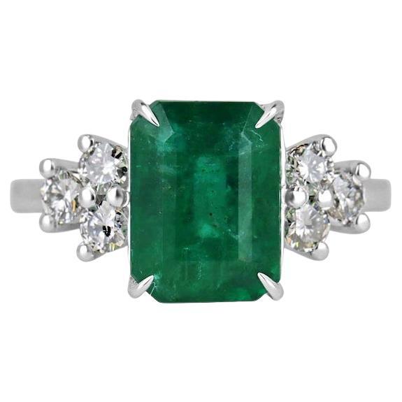 4.51tcw 14K Emerald & Diamond 7-Stone Ring - Lush Green Prong Set Emerald