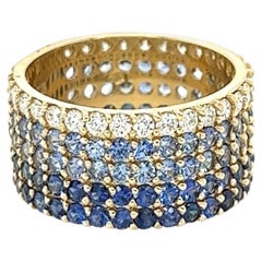 4.52 Carat Blue Sapphire Diamond Ombre Yellow Gold Cocktail Ring