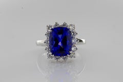 4.52 Carat Cushion Cut Violet Blue Tanzanite Gemstone 14 Karat White Gold Ring