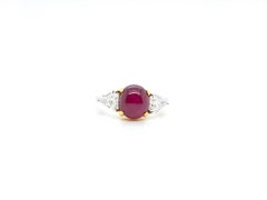 4.52 Carat GIA Certified Burma No Heat Vivid Red Star Ruby and Diamond Gold Ring