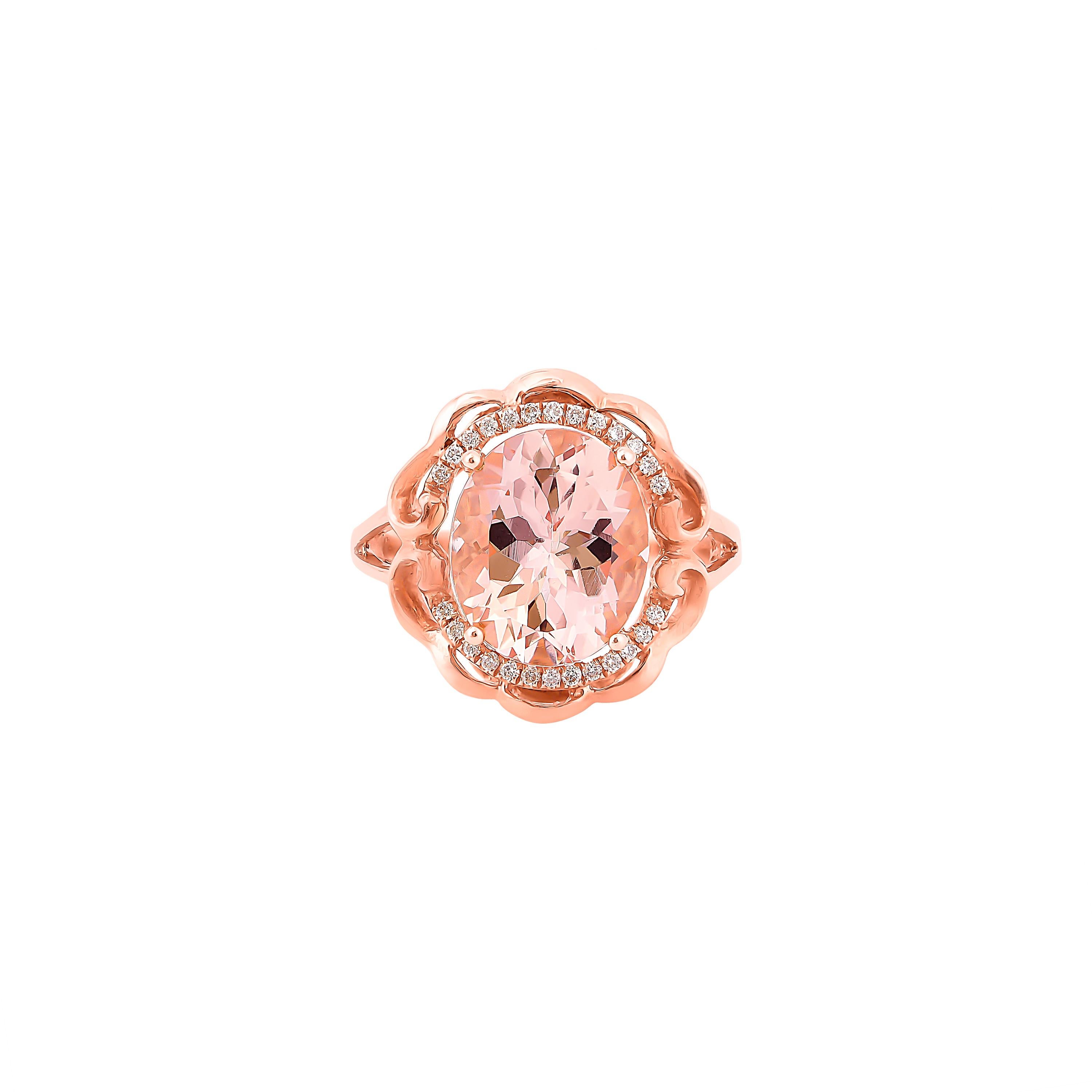 This collection features an array of magnificent morganites! Accented with Diamond these rings are made in rose gold and present a classic yet elegant look. 

Classic morganite ring in 18K Rose gold with Diamond. 

Morganite: 4.52 carat, 12X10mm