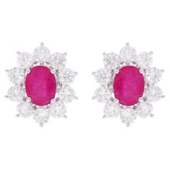 Pendientes de rubí ovalado de 4,52 quilates Pendientes de diamantes redondos SI/H de 4,15 quilates Oro blanco de 14 quilates
