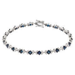 4.52 carat Square-cut Blue Sapphire Diamond accents 14K White Gold Bracelet.