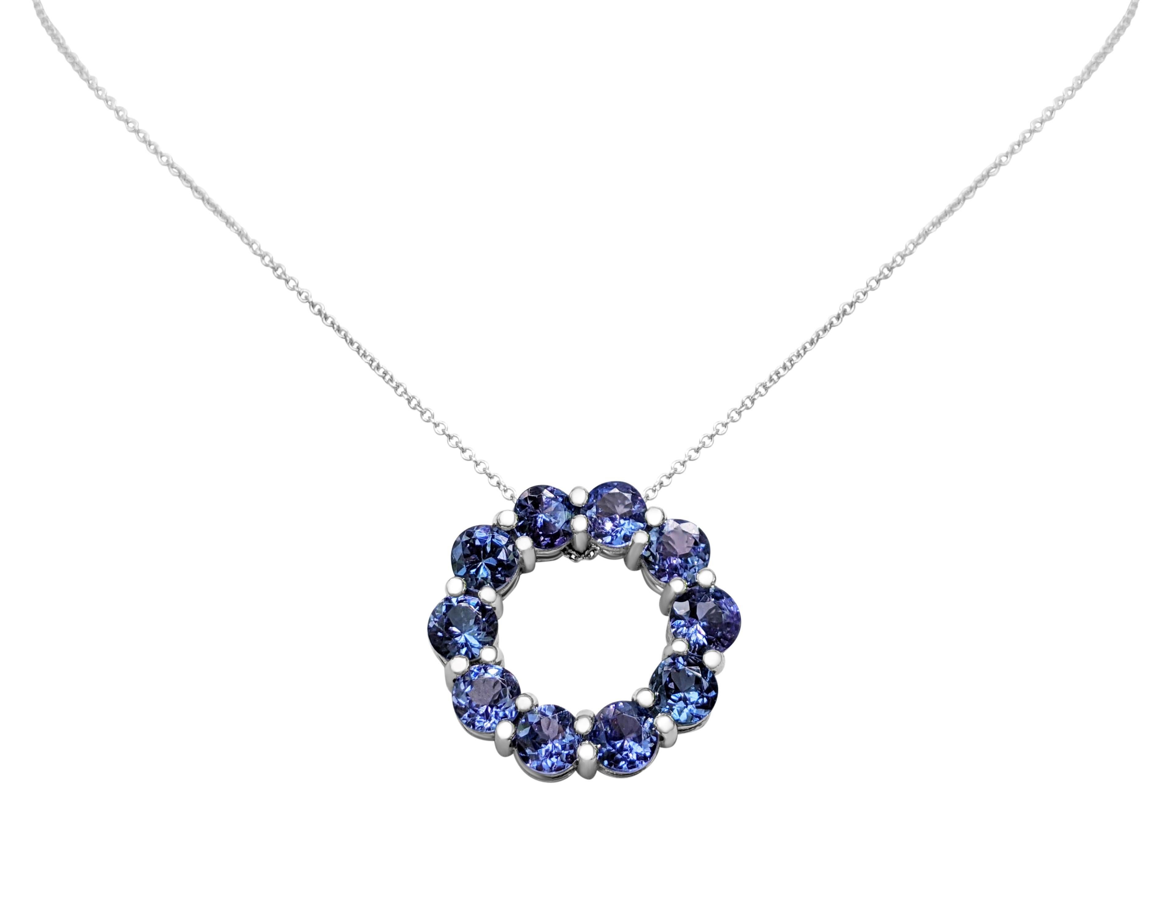 Don't miss your chance to own this unique and exquisite pendant necklace of top quality Tanzanite.

Center Tanzanite Stone:
Weight: 4.52 cttw / 10 pieces
Color: Violetish blue
Shape: Round Mixed

Item ships from Israeli Diamonds Exchange, customers
