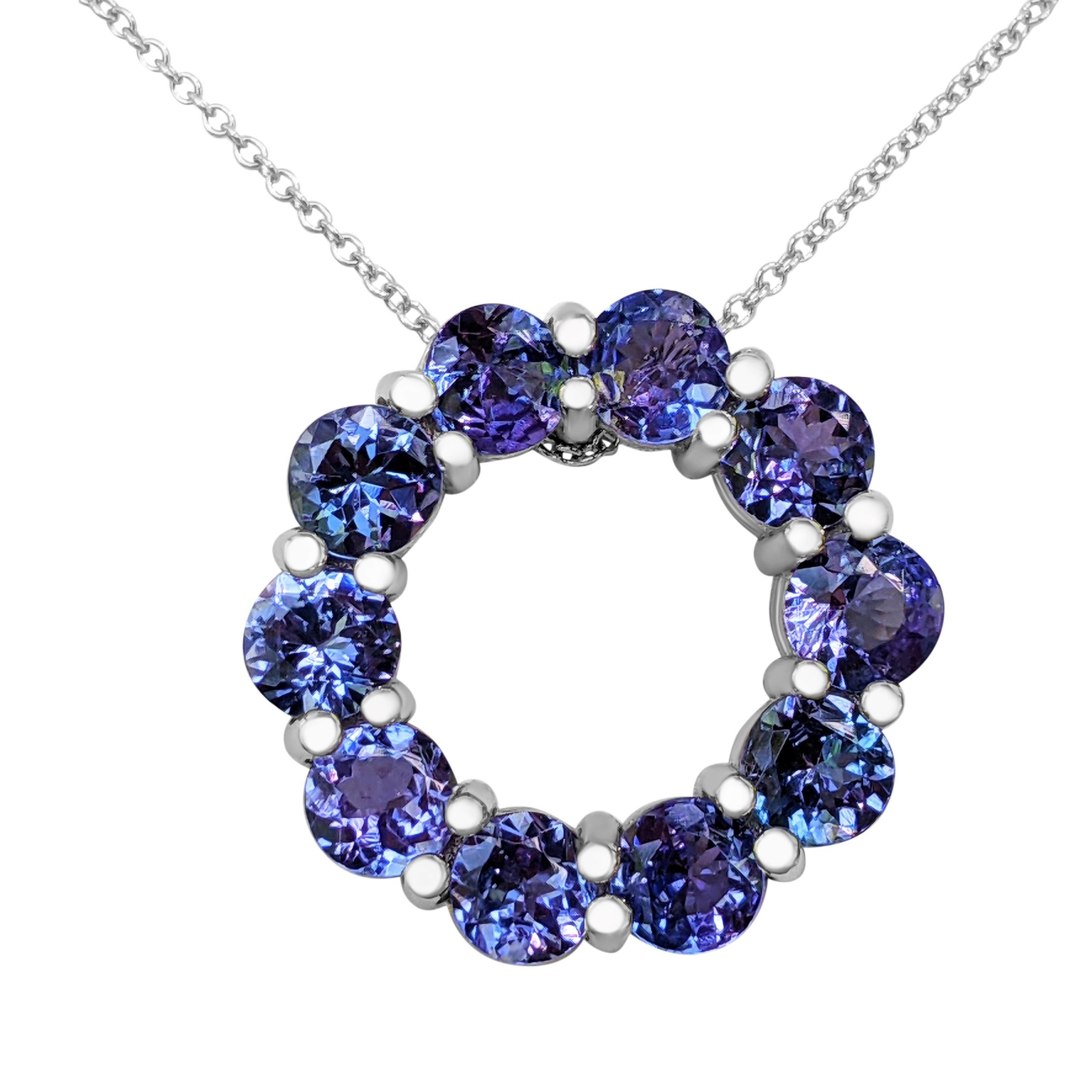 Round Cut 4.52 Carat Tanzanite, 14 Kt. White Gold, Necklace with Pendant