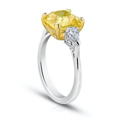 4.52 Carat Yellow Radiant Cut Sapphire and Diamond Ring
