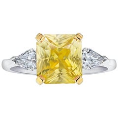 4.52 Carat Yellow Radiant Cut Sapphire and Diamond Ring