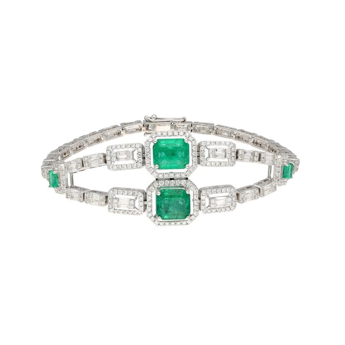 A stunning bracelet handmade in 18K gold. It is set in 4.52 carats emeralds and 3.60 carats of sparkling diamonds.

FOLLOW MEGHNA JEWELS storefront to view the latest collection & exclusive pieces.  Meghna Jewels is proudly rated as a Top Seller on