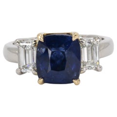 4.52 CT GIA Certified Cushion Cut Sapphire in 18K Gold & Platinum Diamond Ring