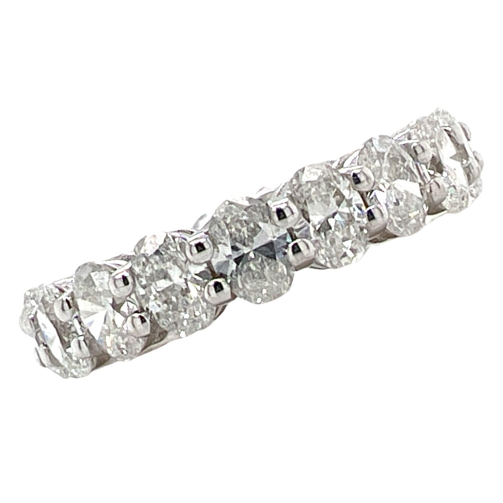 4.52 CTW Oval Diamond Eternity Wedding Band 18 Karat White Gold Size 6.5 For Sale