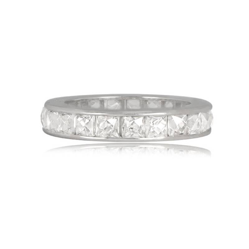The Pembroke Band is a breathtaking platinum and diamond masterpiece, showcasing an eternity of antique French-cut diamonds. With a total approximate weight of 4.52 carats, H color, and VS clarity, the diamonds are elegantly channel set. This
