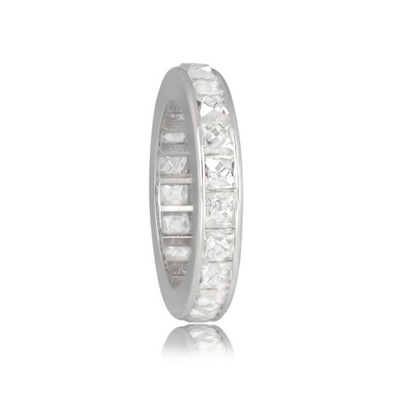 Art Deco 4.52ct Antique French Cut Diamond Eternity Band Ring, H Color, Platinum For Sale