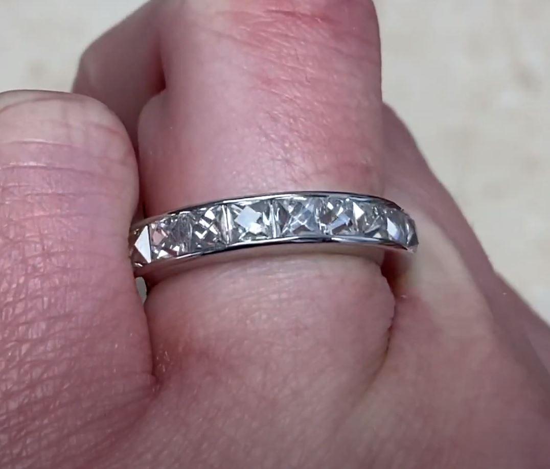 4.52ct Antique French Cut Diamond Eternity Band Ring, H Color, Platinum For Sale 1