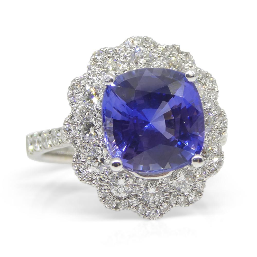4.52ct Blue Sapphire, Diamond Engagement/Statement Ring in 18K White Gold, GIA C For Sale 4