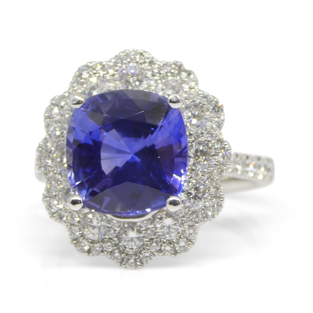 4.52ct Blue Sapphire, Diamond Engagement/Statement Ring in 18K White Gold, GIA C For Sale 5