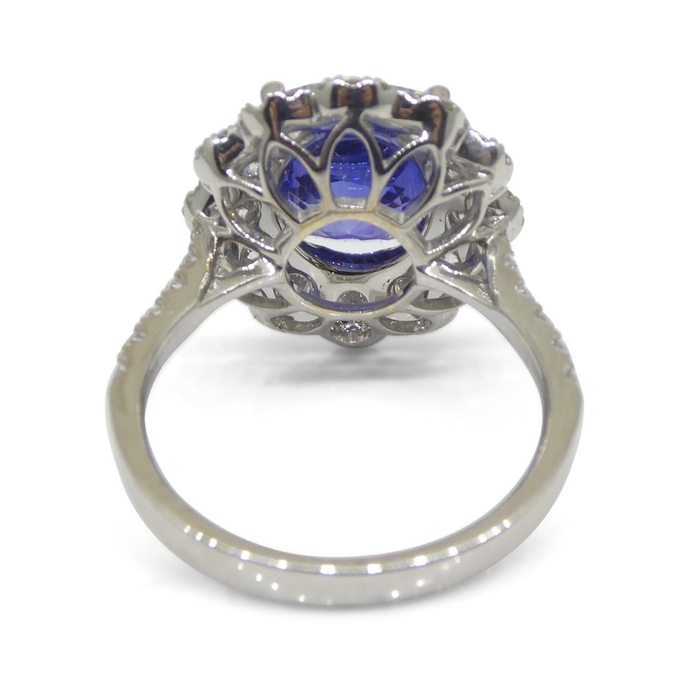 4.52ct Blue Sapphire, Diamond Engagement/Statement Ring in 18K White Gold, GIA C For Sale 6