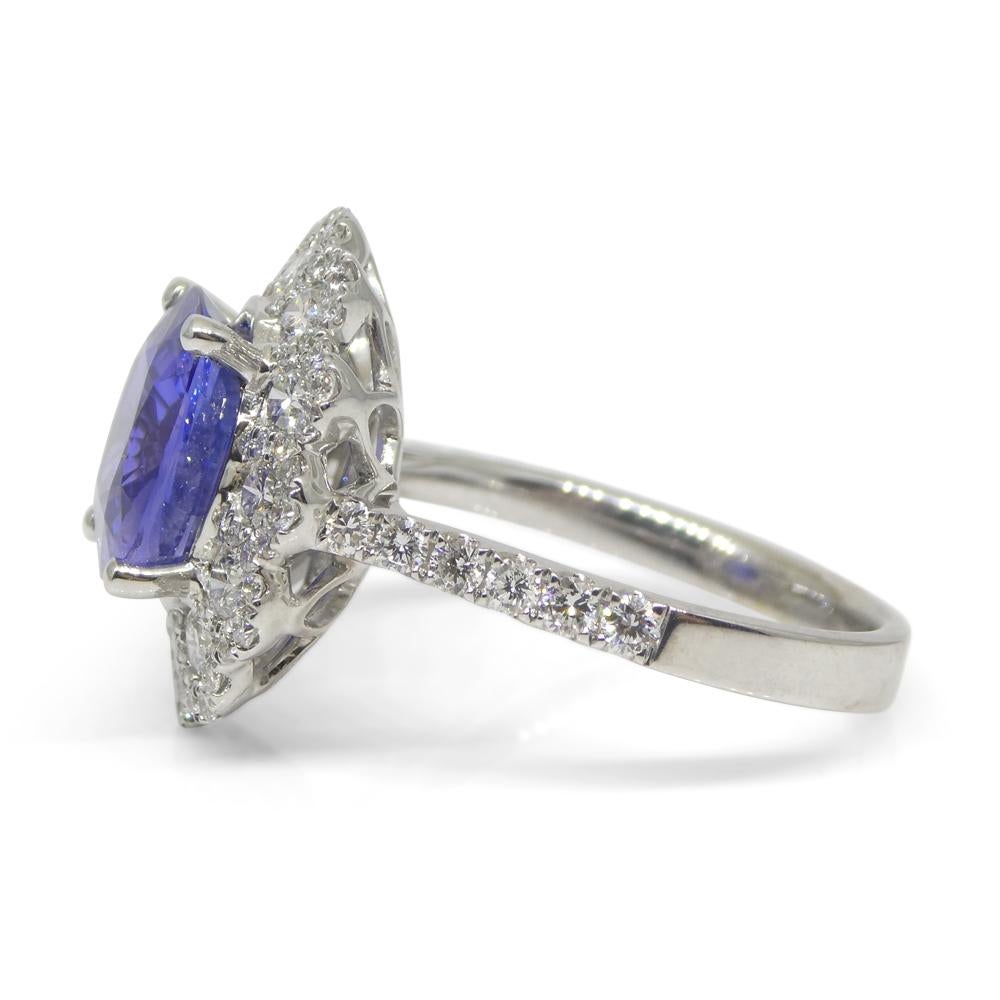 4.52ct Blue Sapphire, Diamond Engagement/Statement Ring in 18K White Gold, GIA C For Sale 7
