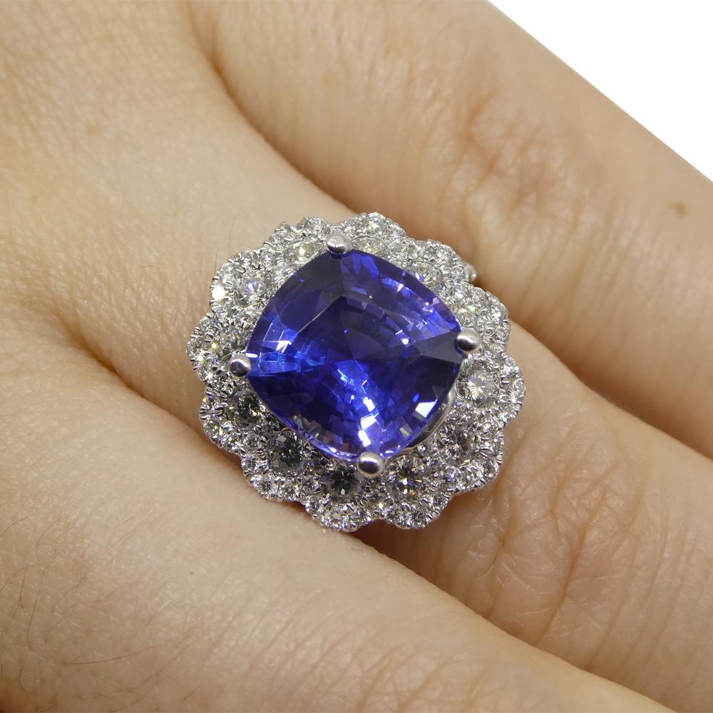 Contemporary 4.52ct Blue Sapphire, Diamond Engagement/Statement Ring in 18K White Gold, GIA C For Sale