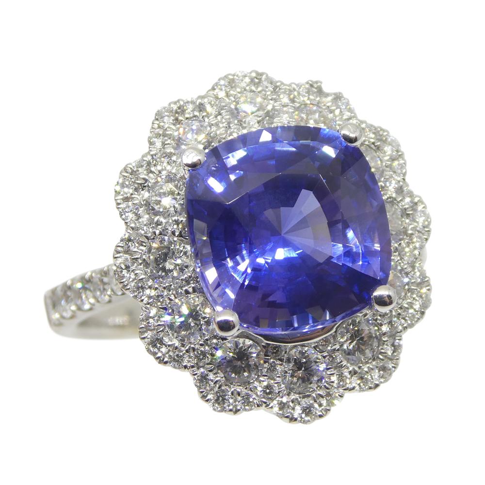 Bague de fiançailles/de statut en or blanc 18 carats avec saphir bleu 4,52 carats et diamants, GIA C Neuf - En vente à Toronto, Ontario