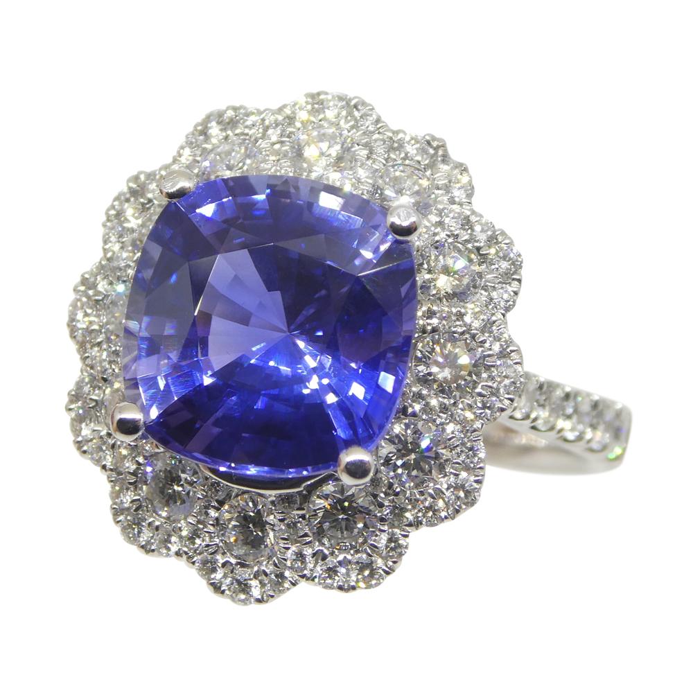 Bague de fiançailles/de statut en or blanc 18 carats avec saphir bleu 4,52 carats et diamants, GIA C Unisexe en vente
