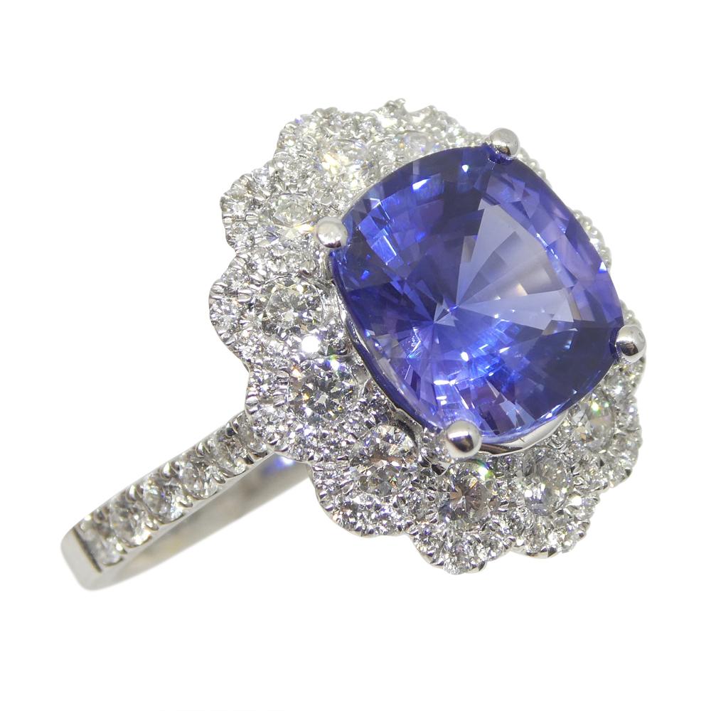 4.52ct Blue Sapphire, Diamond Engagement/Statement Ring in 18K White Gold, GIA C For Sale 1