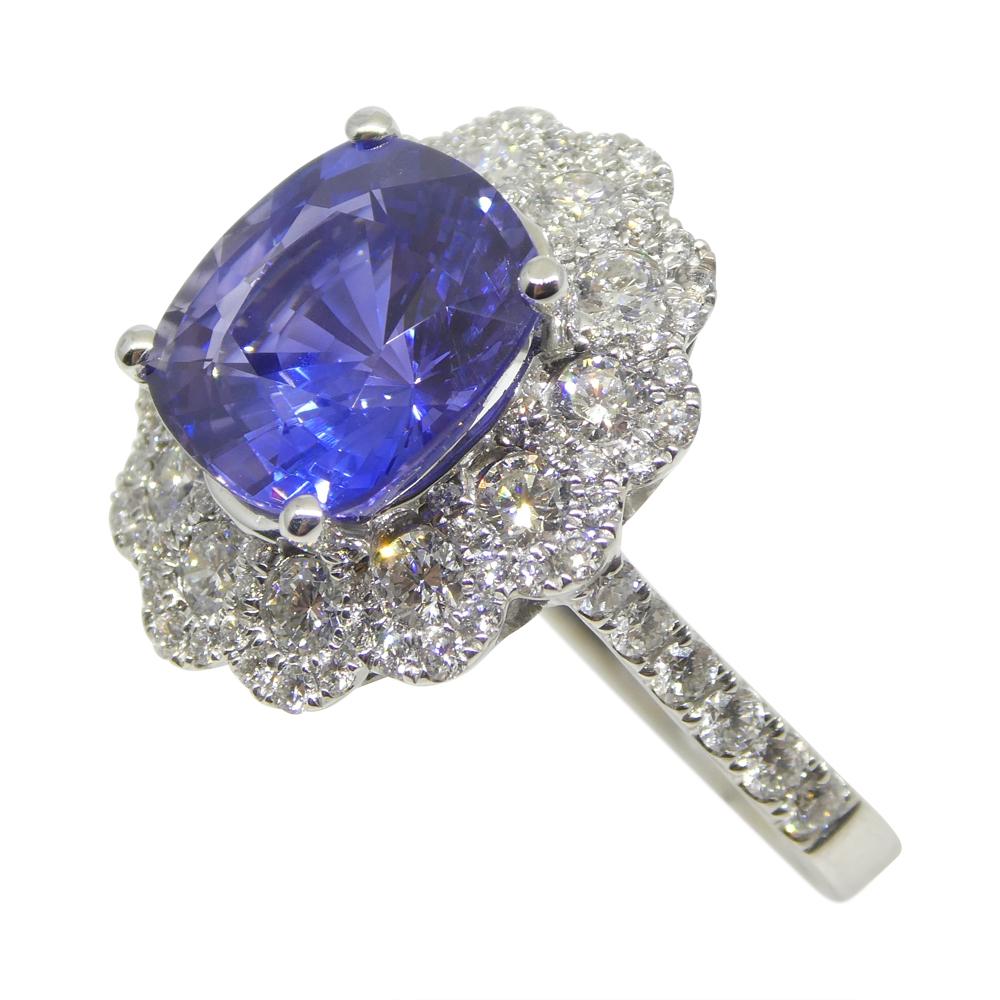 4.52ct Blue Sapphire, Diamond Engagement/Statement Ring in 18K White Gold, GIA C For Sale 2