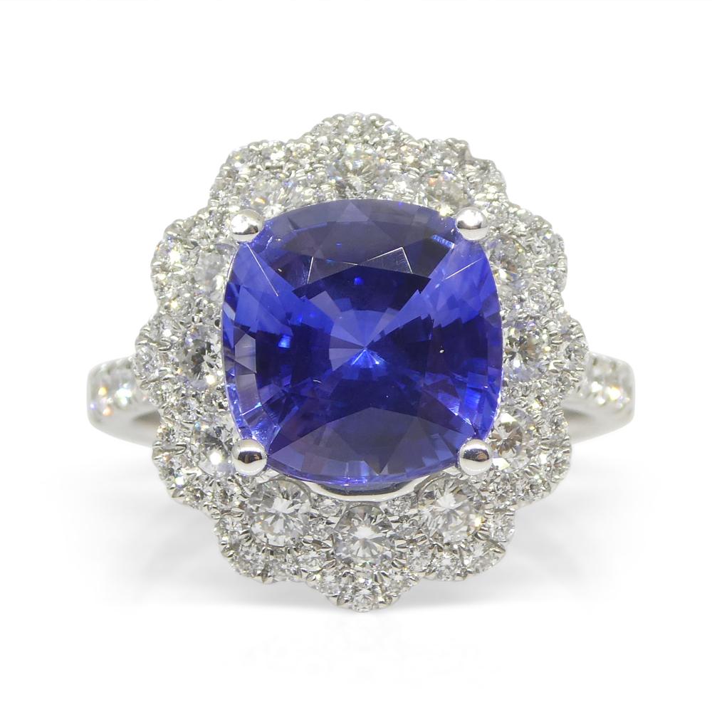 Bague de fiançailles/de statut en or blanc 18 carats avec saphir bleu 4,52 carats et diamants, GIA C en vente 3