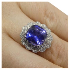 Bague de fiançailles/de statut en or blanc 18 carats avec saphir bleu 4,52 carats et diamants, GIA C