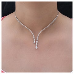 Natural Diamond Cascade Necklace, 18K White Gold, 4.52 Ct Pear Diamonds for Gift