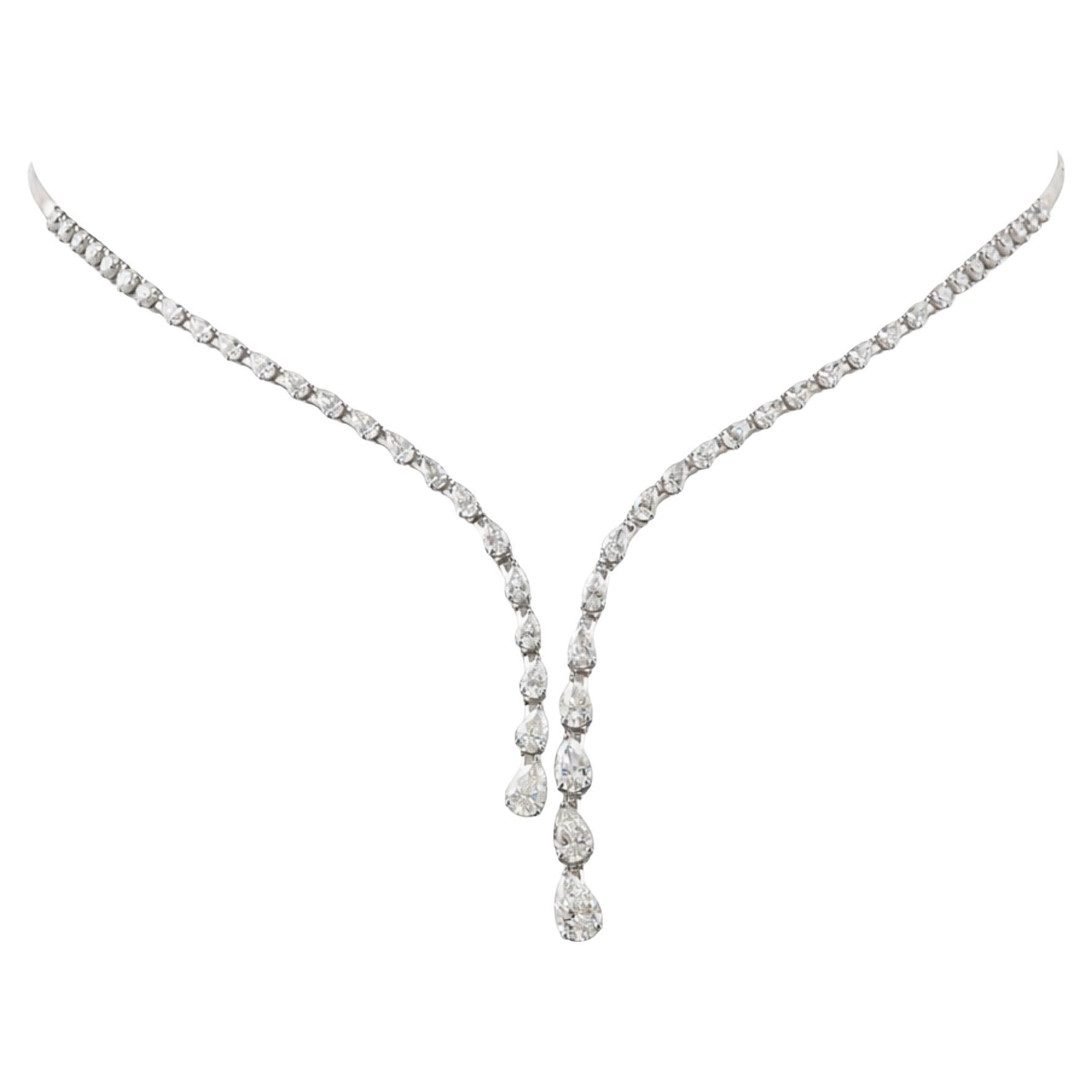 Natural Diamond Cascade Necklace, 18K White Gold, 4.52 Ct Pear Diamonds for Gift