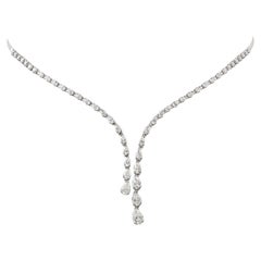 Natural Diamond Cascade Necklace, 18K White Gold, 4.52 Ct Pear Diamonds for Gift