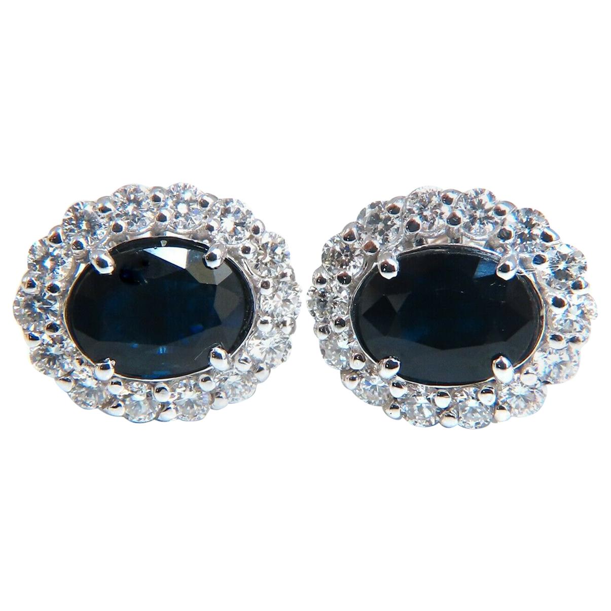 4.52 Carat Natural Sapphire Diamonds Cluster Earrings 14 Karat Gold