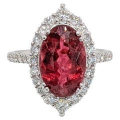 4.52cts Rubellite Diamond Engagement Ring in 14K Gold  Oval 13.3X8.6mm