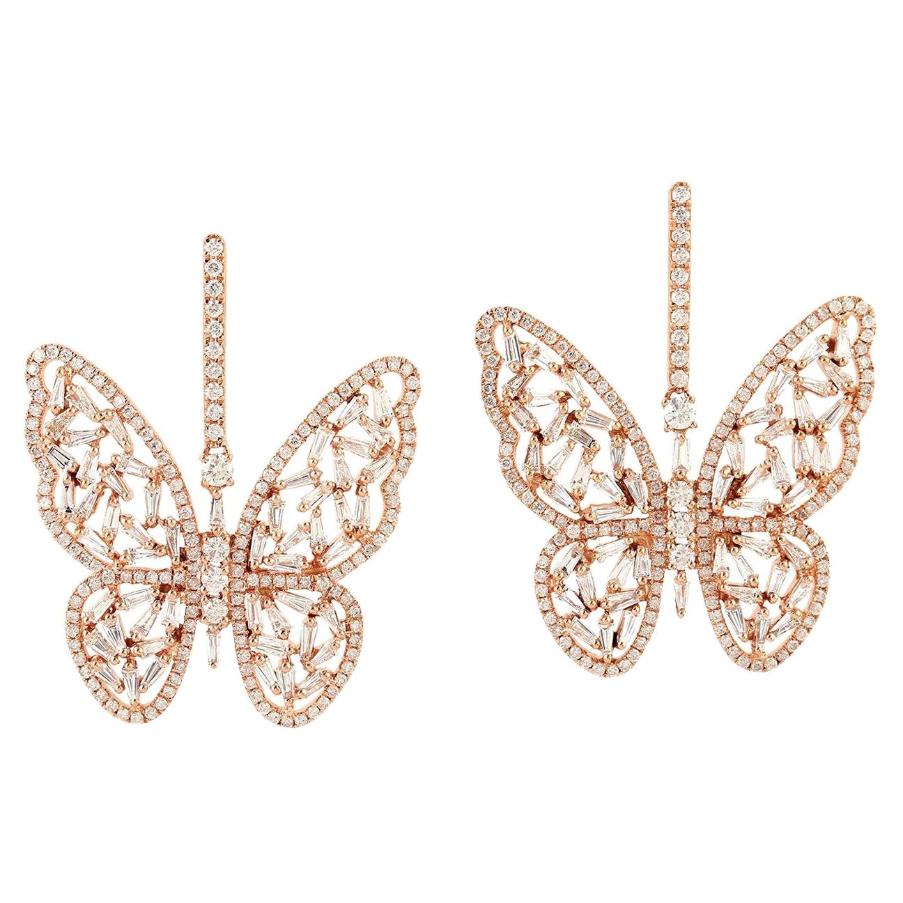 4.53 Carat Diamond 18 Karat Gold Butterfly Earrings For Sale