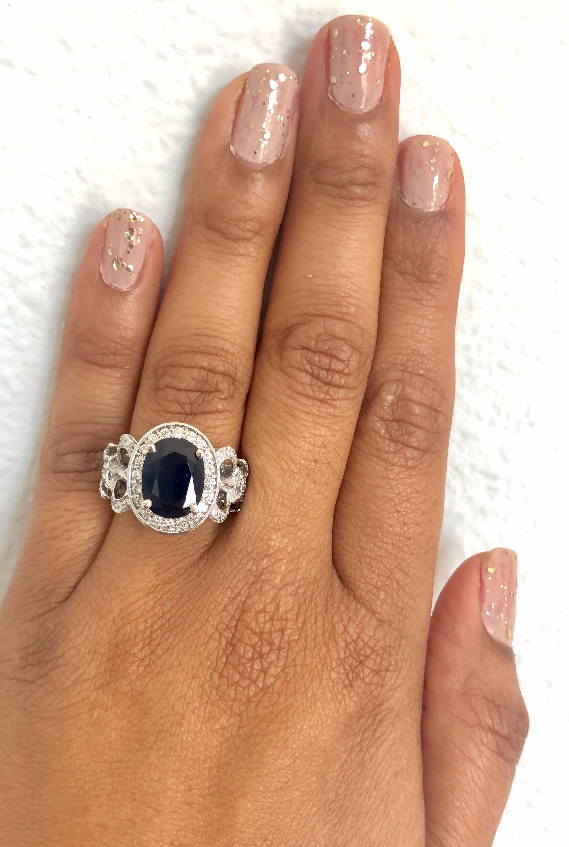 4.53 Carat Blue Sapphire Diamond 14 Karat White Gold Ring In New Condition For Sale In Los Angeles, CA