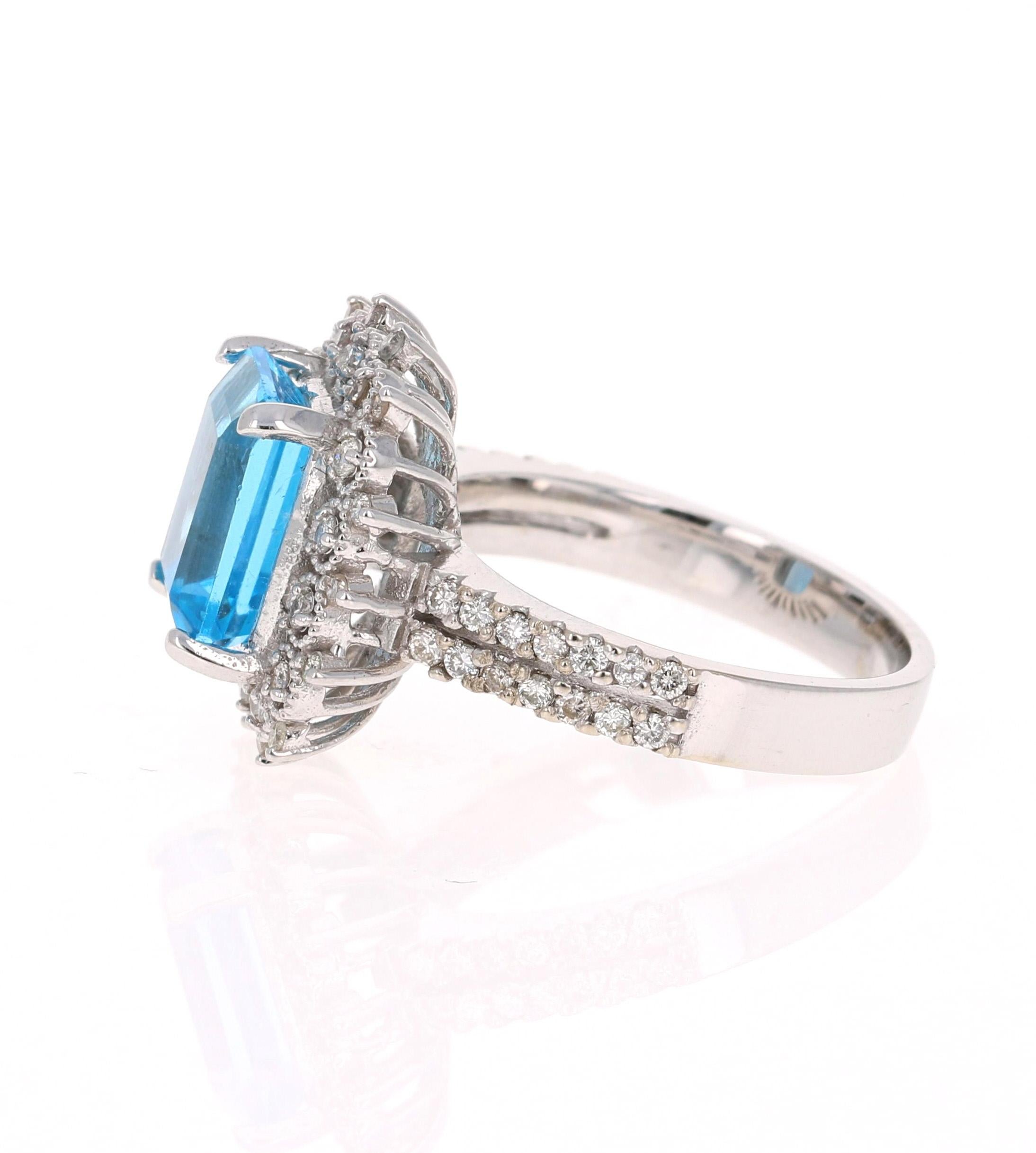 4.53 Carat Blue Topaz Diamond 14 Karat White Gold Ring In New Condition For Sale In Los Angeles, CA