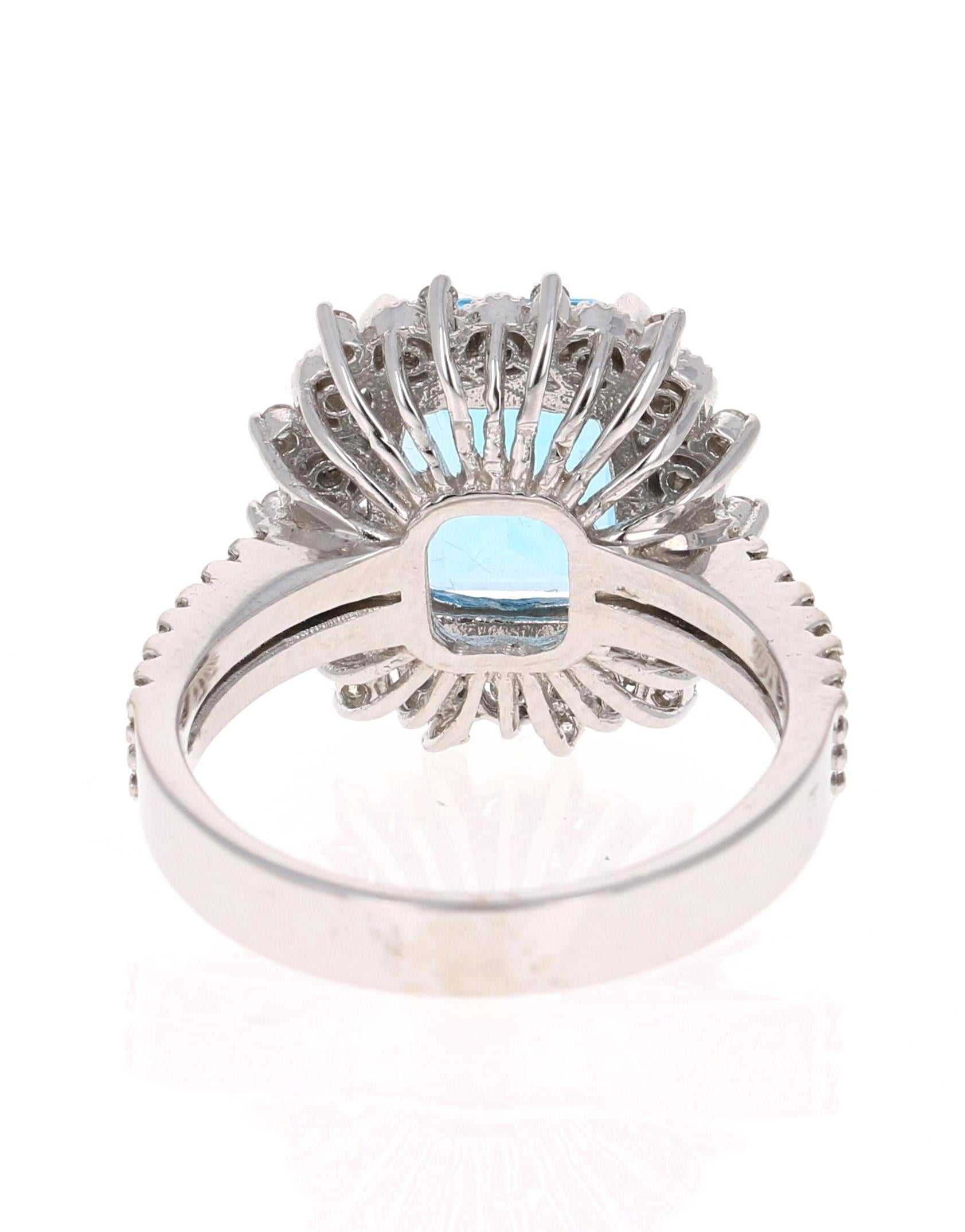 Women's 4.53 Carat Blue Topaz Diamond 14 Karat White Gold Ring For Sale