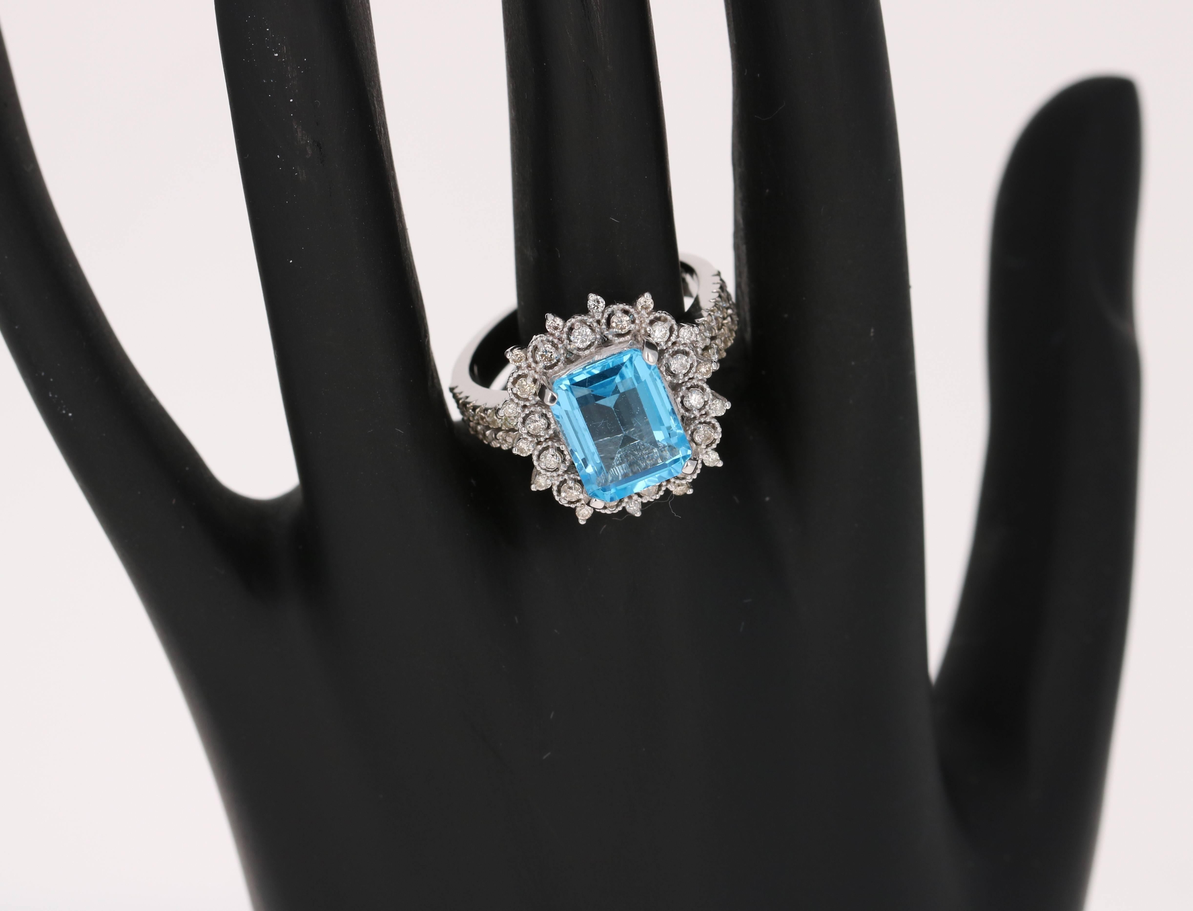 4.53 Carat Blue Topaz Diamond 14 Karat White Gold Ring For Sale 1